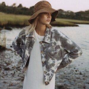 Anthropologie T.La Nika Cropped Shirt Jacket Grey Tie-Dye Women's Size M NWT